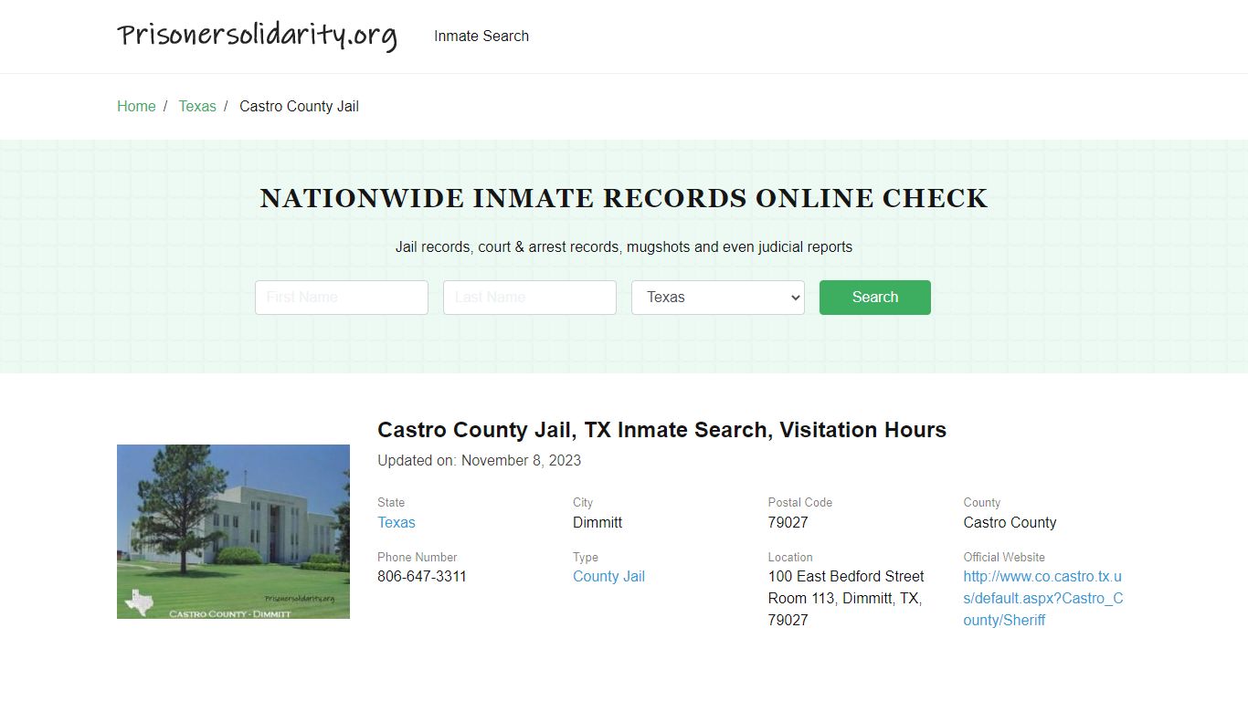 Castro County Jail, TX Inmate Search, Visitation Hours